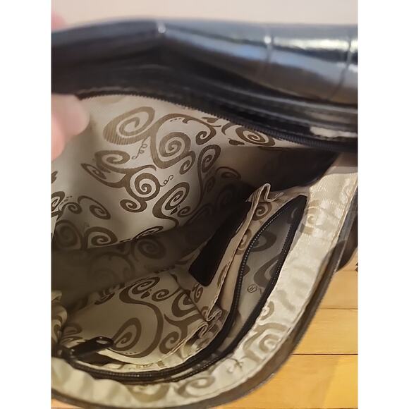 Brighton Black Leather Crossbody Bag Embossed Croc Organizer Silver Clasp - Picture 13 of 15